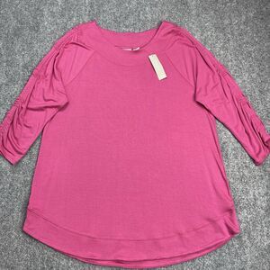 Chicos Zenergy Tunic Top Sz 3 Womens XL Ruched 3/4 Sleeve Rose Mist NEW W Tags